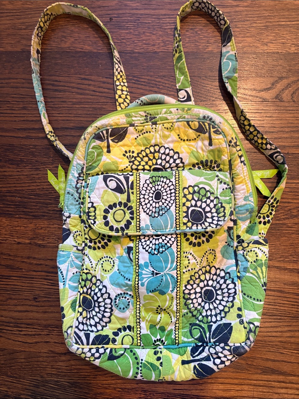 Vera Bradley Lime Green Aqua Floral Quilted Mini Backpack